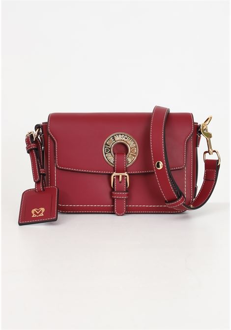 Women's wine-colored shoulder bag with logo plaque and mirror pendant LOVE MOSCHINO | JC4050PP1LLG0552